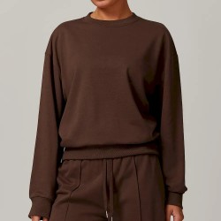 Women Fashion Casual Solid Color Long-Sleeve Sports Sweatshirt