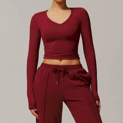 Women Fashion Casual Solid Color Quick-Drying Tight Long-Sleeve Yoga Sports T-Shirt