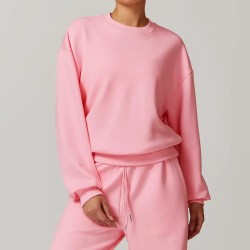 Women Fashion Casual Simple Solid Color Round Neck Long-Sleeve Loose Sports Sweatshirt