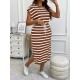 Women Fashion Casual Plus Size Stripe Round-Neck Short-Sleeve Lace-Up Dress