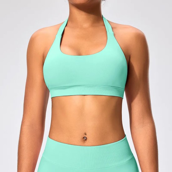 Women Fashion Sexy Solid Color Halter-Neck Backless Sports Yoga Top Bra