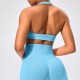 Women Fashion Sexy Solid Color Halter-Neck Backless Sports Yoga Top Bra