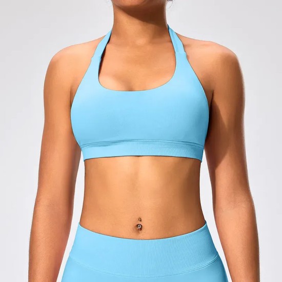 Women Fashion Sexy Solid Color Halter-Neck Backless Sports Yoga Top Bra