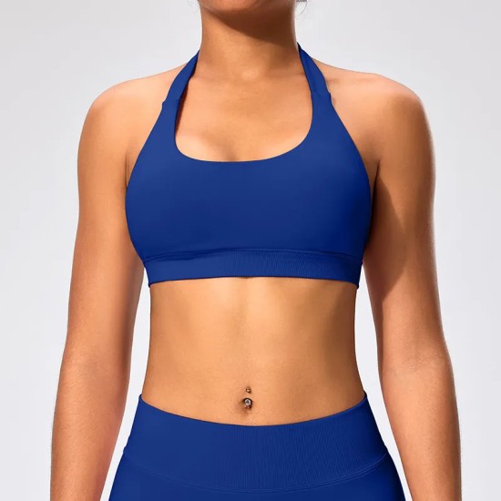 Women Fashion Sexy Solid Color Halter-Neck Backless Sports Yoga Top Bra