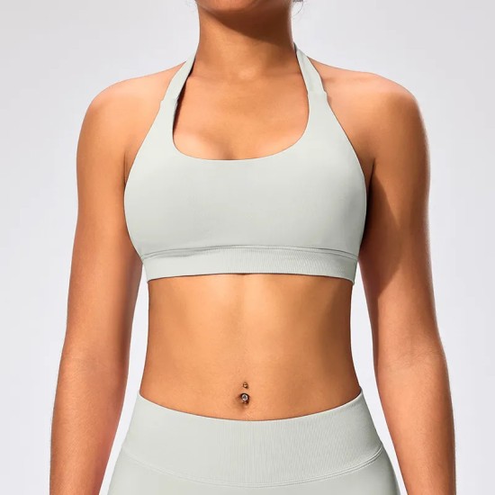 Women Fashion Sexy Solid Color Halter-Neck Backless Sports Yoga Top Bra