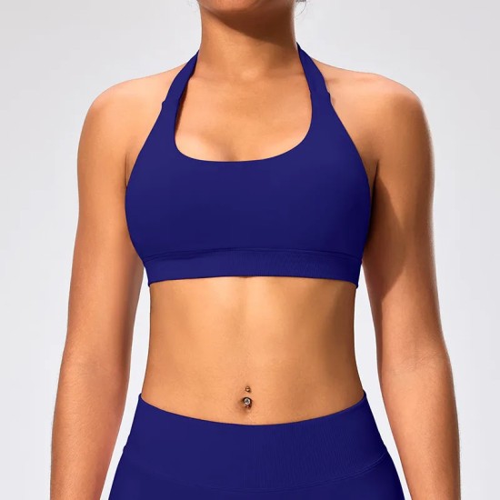 Women Fashion Sexy Solid Color Halter-Neck Backless Sports Yoga Top Bra