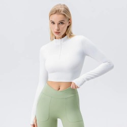 Women Fashion Casual Solid Color Long Sleeve Zipper Yoga Jacket