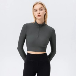 Women Fashion Casual Solid Color Long Sleeve Zipper Yoga Jacket