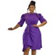 Women Fashion Elegant Solid Color Short Sleeve Pleated Dress