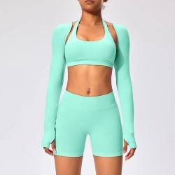 Women Fashion Casual Solid Color Long Sleeve Yoga Sports Top