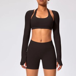 Women Fashion Casual Solid Color Long Sleeve Yoga Sports Top