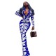 Women Fashion Sexy Printed Lapel-Breasted Long-Sleeve Slim Fit Dress