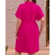 Women Fashion Casual Plus Size Solid Color Lapel Short Sleeve Zipper Loose Dress