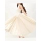 Women Fashion Elegant Solid Color Pleated Stitching Sleeveless Dress