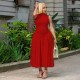 Women Fashion Elegant Solid Color Pleated Stitching Sleeveless Dress