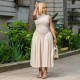 Women Fashion Elegant Solid Color Pleated Stitching Sleeveless Dress