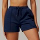 Women Fashion Casual Solid Color High Waist Pocket Loose Sports Shorts