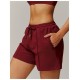 Women Fashion Casual Solid Color High Waist Pocket Loose Sports Shorts