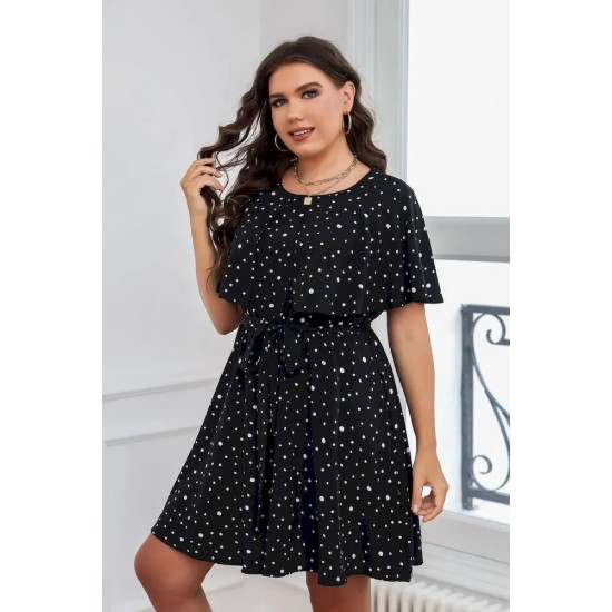 Summer Women Fashion Plus Size Polka Dot Print Short Sleeve Dress
