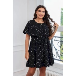 Summer Women Fashion Plus Size Polka Dot Print Short Sleeve Dress