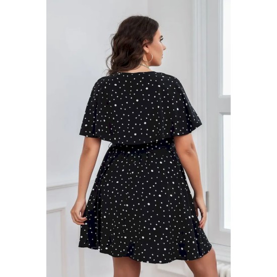 Summer Women Fashion Plus Size Polka Dot Print Short Sleeve Dress