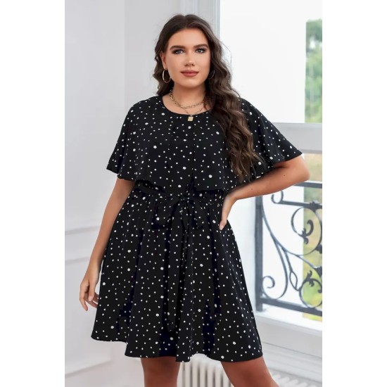 Summer Women Fashion Plus Size Polka Dot Print Short Sleeve Dress
