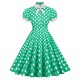 Women Fashion Elegant Dot Printed Lapel Short-Sleeve Pleated Dress
