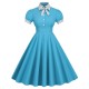 Women Fashion Elegant Dot Printed Lapel Short-Sleeve Pleated Dress