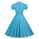 Women Fashion Elegant Dot Printed Lapel Short-Sleeve Pleated Dress