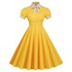 Women Fashion Elegant Dot Printed Lapel Short-Sleeve Pleated Dress