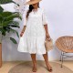 Women Fashion Elegant Plus Size Jacquard Stitching V-Neck Short-Sleeve Pleated Lace-Up Dress