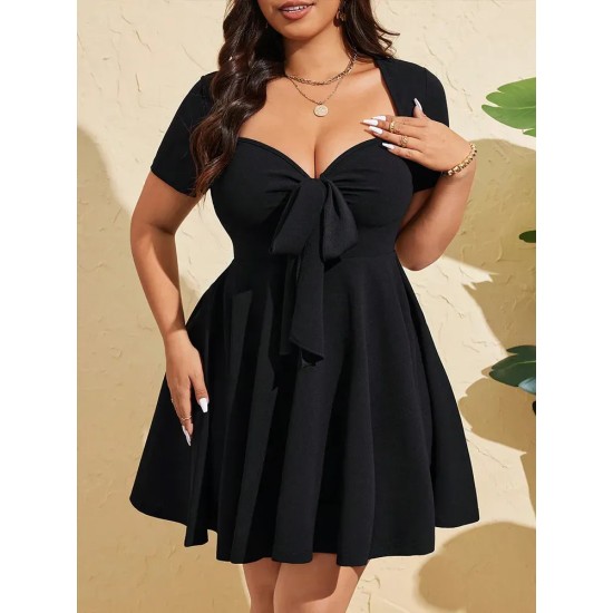 Plus Size Women'S Elegant Bow Solid Color Dress