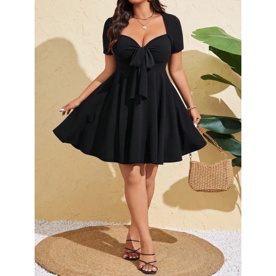 Plus Size Women'S Elegant Bow Solid Color Dress