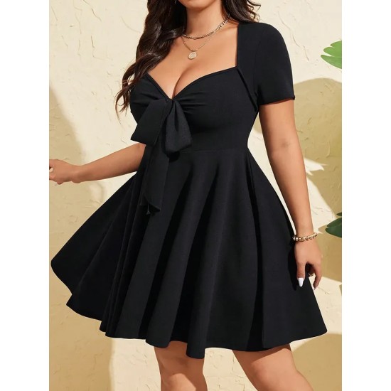 Plus Size Women'S Elegant Bow Solid Color Dress