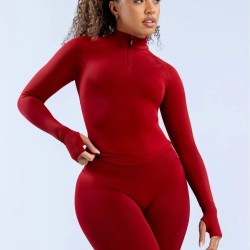 Women Fashion Casual Solid Color Long-Sleeve Zipper Tight Yoga Jacket