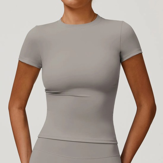Women Fashion Casual Solid Color Short-Sleeve Quick-Drying Yoga T-Shirt