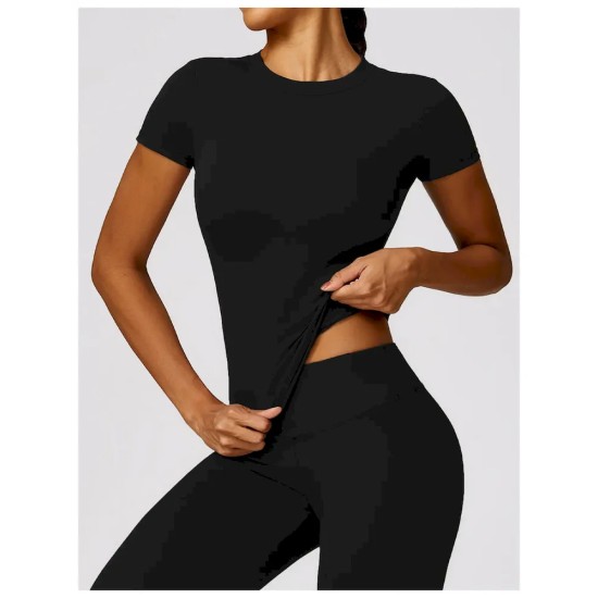Women Fashion Casual Solid Color Short-Sleeve Quick-Drying Yoga T-Shirt