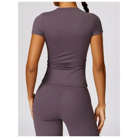Women Fashion Casual Solid Color Short-Sleeve Quick-Drying Yoga T-Shirt