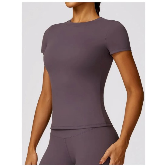 Women Fashion Casual Solid Color Short-Sleeve Quick-Drying Yoga T-Shirt