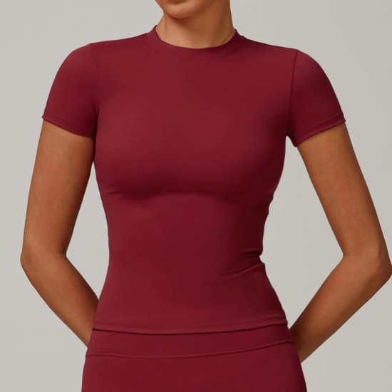 Women Fashion Casual Solid Color Short-Sleeve Quick-Drying Yoga T-Shirt