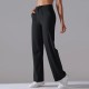 Women Fashion Casual Solid Color Breathable High Waist Loose Pocket Pants