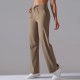 Women Fashion Casual Solid Color Breathable High Waist Loose Pocket Pants