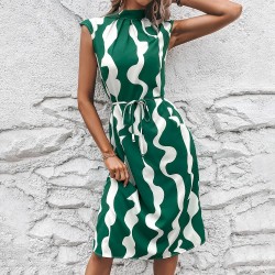 Women Fashion Irregular Printed Sleeveless Loose Dress