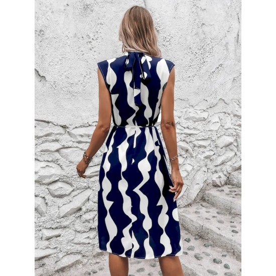 Women Fashion Irregular Printed Sleeveless Loose Dress