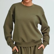 Women Casual Simple Solid Color Long-Sleeve Sports Sweatshirt