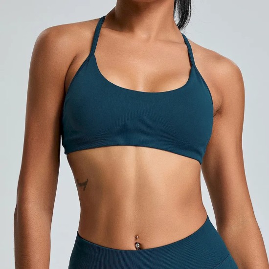 Women Fashion Solid Color Seamless Backless Quick-Drying Sports Yoga Bra