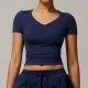 Women Fashion Casual Solid Color V-Neck Short-Sleeve Tight Yoga Sports T-Shirt
