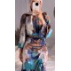 Women Fashion Elegant Graffiti Long Puff Sleeve Pleated Dress