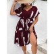 Women Fashion Casual Plus Size Printed V-Neck Short-Sleeve Loose Dress