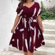 Women Fashion Casual Plus Size Printed V-Neck Short-Sleeve Loose Dress